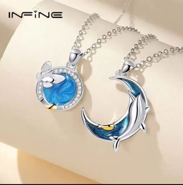 S925 Sterling Silver Cloud Dream Butterfly Whale Couple Necklace - Light Luxury Minimalist Romantic Collarbone Chain Jewelry for Valentine's Gift (Hypoallergenic).