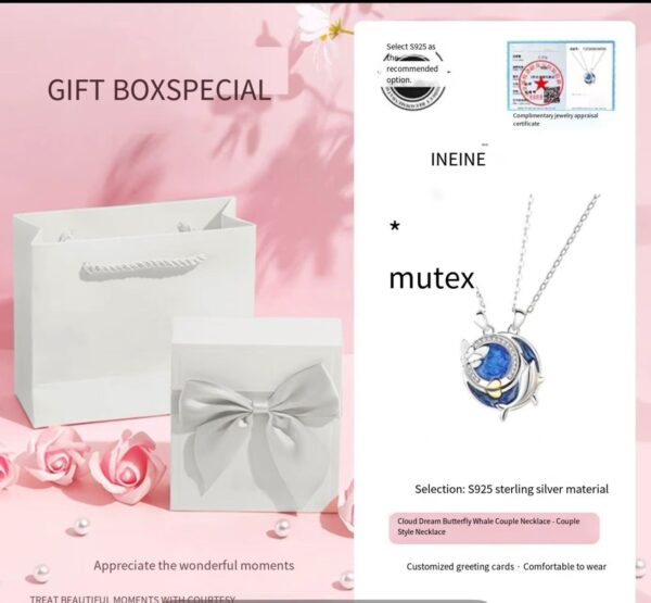 S925 Sterling Silver Cloud Dream Butterfly Whale Couple Necklace - Light Luxury Minimalist Romantic Collarbone Chain Jewelry for Valentine's Gift (Hypoallergenic).