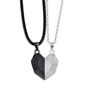 (Magnetic Attraction) S925 Sterling Silver Couple Necklaces Pair - Creative Magnetic Heart Pendant Matching Collarbone Chains for Couples