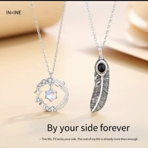 S925 Sterling Silver "Feather & You" Couple Necklace - Jewelry for Boyfriend/Girlfriend (Hypoallergenic).