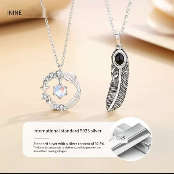 S925 Sterling Silver "Feather & You" Couple Necklace - Jewelry for Boyfriend/Girlfriend (Hypoallergenic).