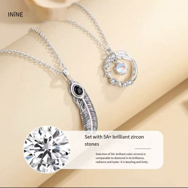 S925 Sterling Silver "Feather & You" Couple Necklace - Jewelry for Boyfriend/Girlfriend (Hypoallergenic).