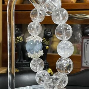Large Bead Aquamarine Rainbow White Aze Bracelet – 14mm White Aze & 16mm Aquamarine | Natural Energy Crystal Bestseller