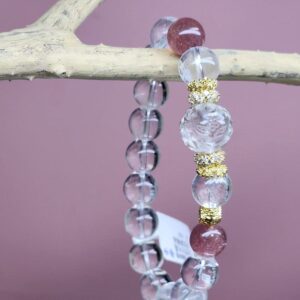 *Simple & Clear:*  Spiritual Jewelry: Natural Clear Quartz & Strawberry Quartz Bracele