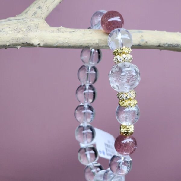 *Simple & Clear:*  Spiritual Jewelry: Natural Clear Quartz & Strawberry Quartz Bracele