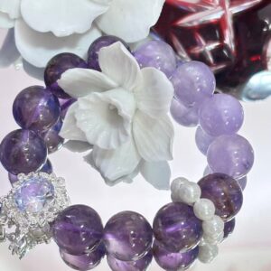 Lavender rabbit fur amethyst bracelets (fire element)
